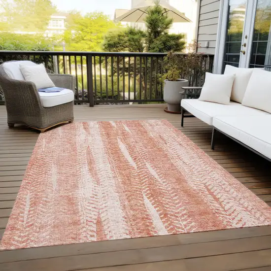 Orange And Salmon Botanical Leaves Washable Indoor Outdoor Area Rug Photo 9
