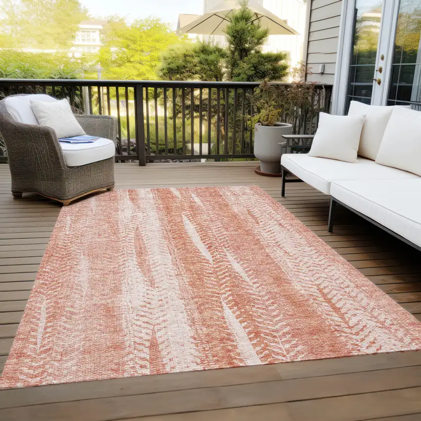Orange And Salmon Botanical Leaves Washable Indoor Outdoor Area Rug Photo 9
