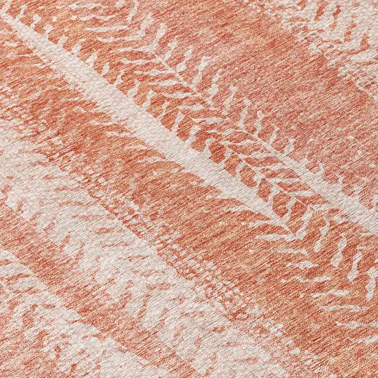 Orange And Salmon Botanical Leaves Washable Indoor Outdoor Area Rug Photo 5