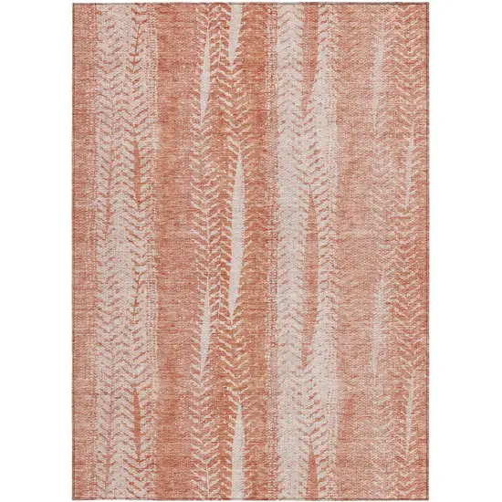 Orange And Salmon Botanical Leaves Washable Indoor Outdoor Area Rug Photo 6