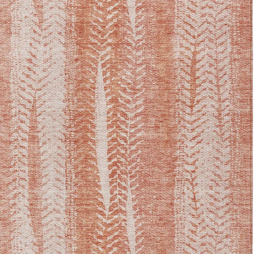 Orange And Salmon Botanical Leaves Washable Indoor Outdoor Area Rug Photo 6