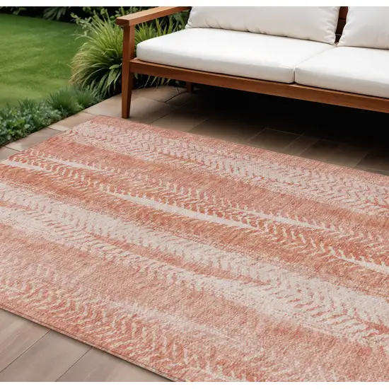 Orange And Salmon Botanical Leaves Washable Indoor Outdoor Area Rug Photo 1