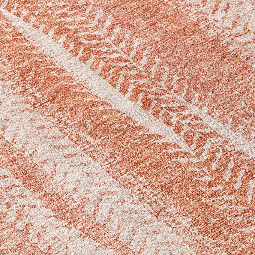 Orange And Salmon Botanical Leaves Washable Indoor Outdoor Area Rug Photo 5