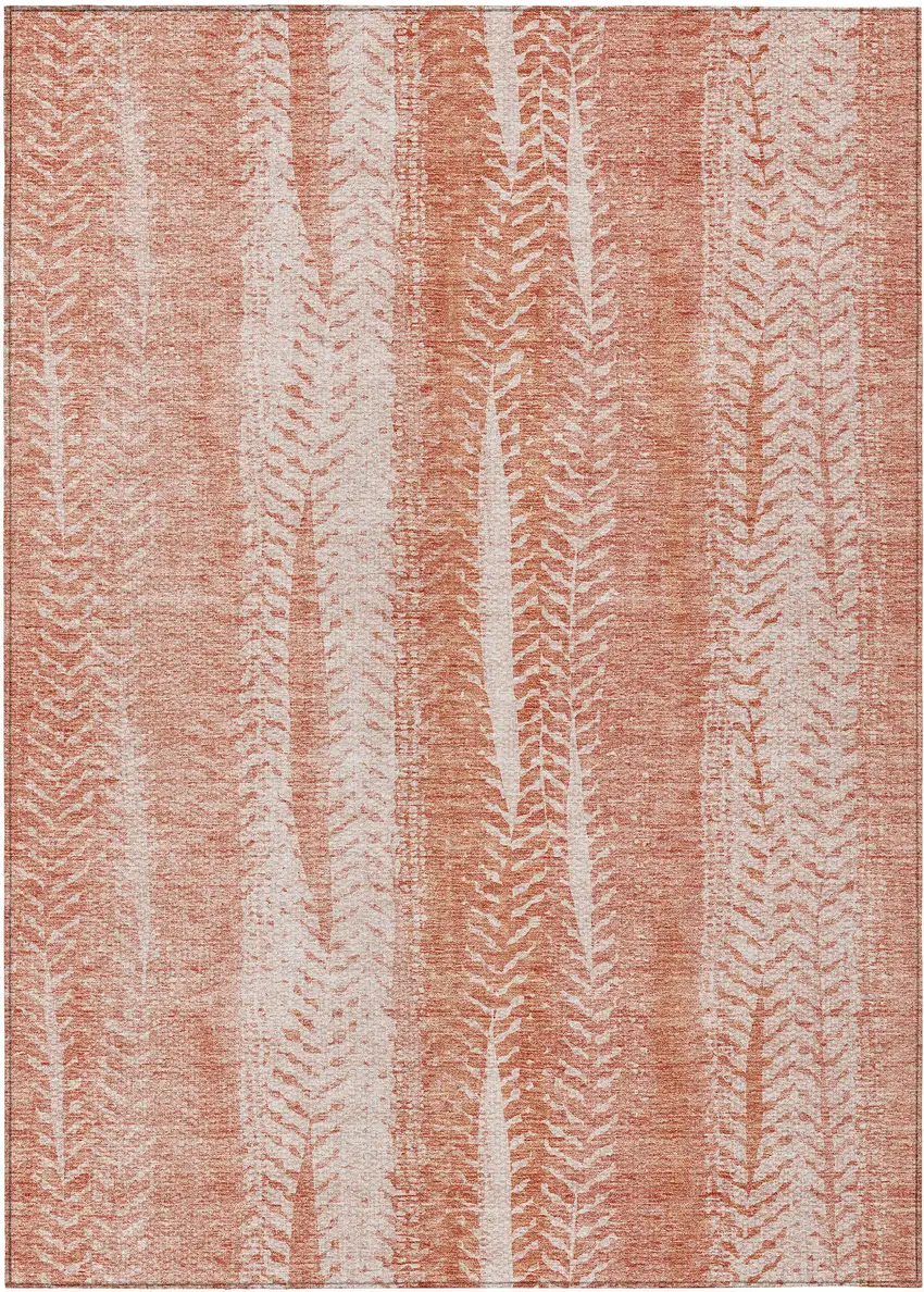 Orange And Salmon Botanical Leaves Washable Indoor Outdoor Area Rug Photo 2