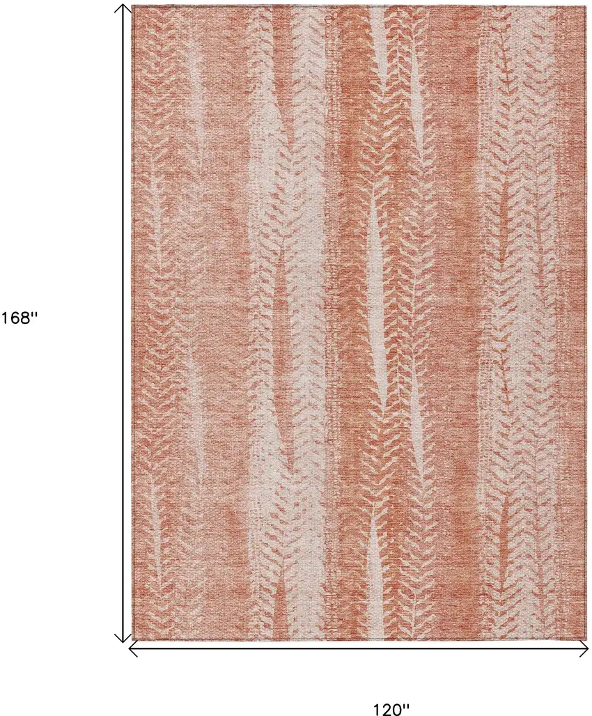 Orange And Salmon Botanical Leaves Washable Indoor Outdoor Area Rug Photo 3