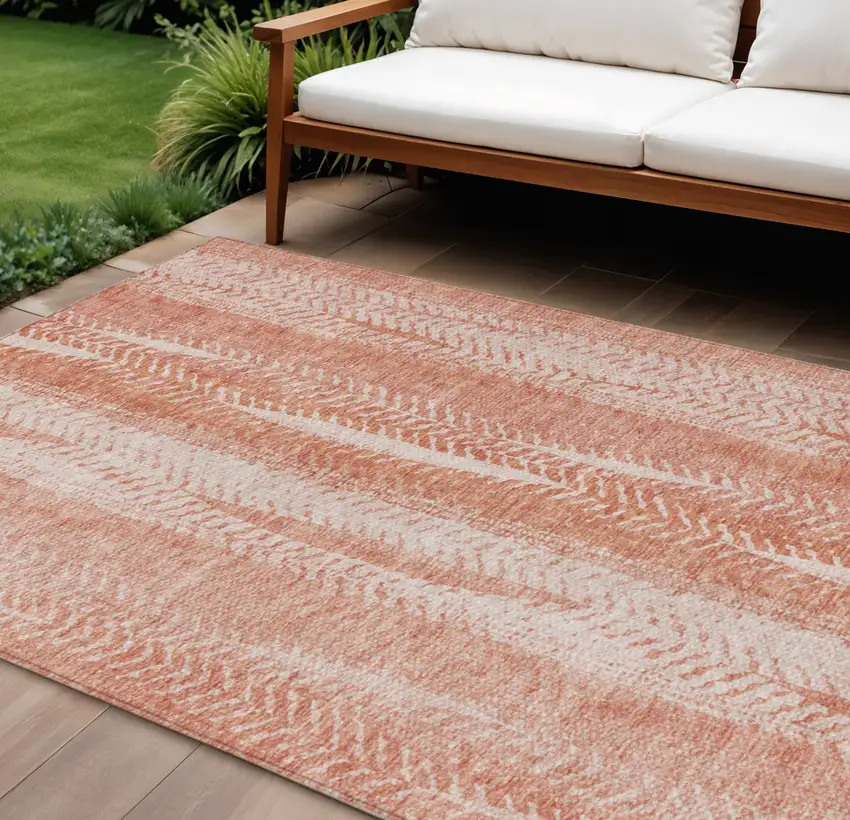 Orange And Salmon Botanical Leaves Washable Indoor Outdoor Area Rug Photo 1