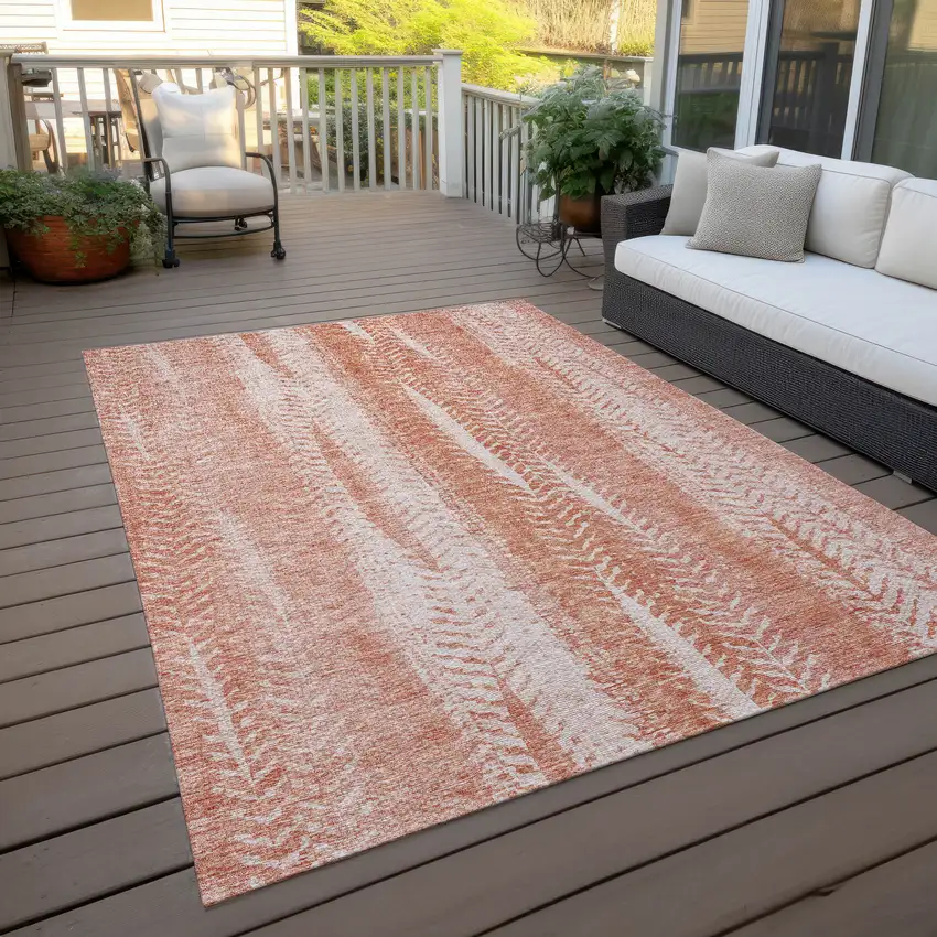 Orange And Salmon Botanical Leaves Washable Indoor Outdoor Area Rug Photo 7