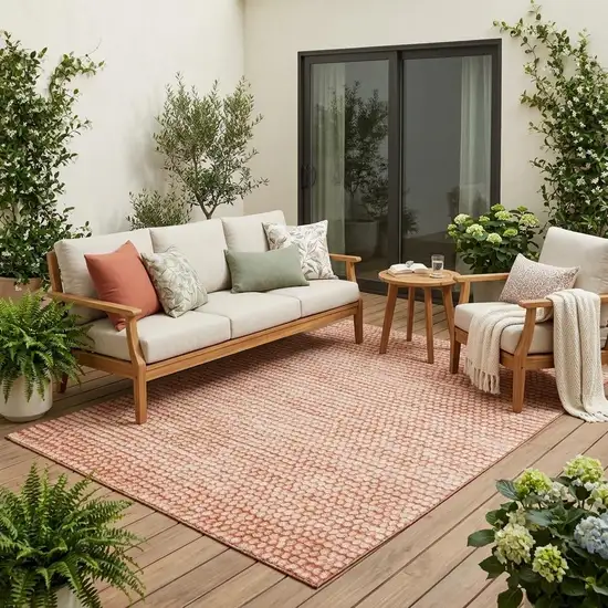 Orange And Salmon Striped Washable Indoor Outdoor Area Rug Photo 1