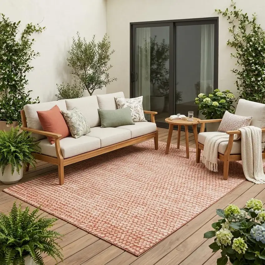 Orange And Salmon Striped Washable Indoor Outdoor Area Rug Photo 1