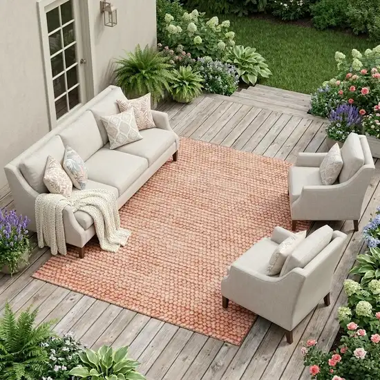 Orange And Salmon Striped Washable Indoor Outdoor Area Rug Photo 1