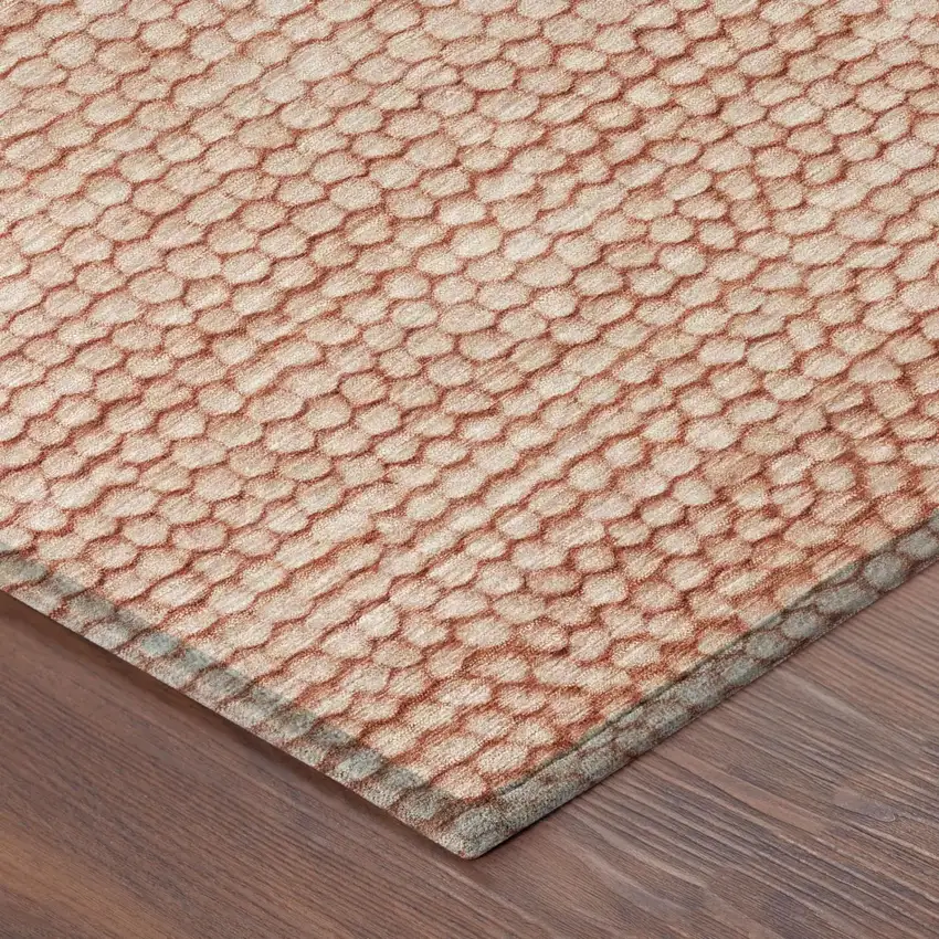 Orange And Salmon Striped Washable Indoor Outdoor Area Rug Photo 5