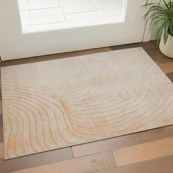 Orange And Silver Abstract Washable Area Rug With UV Protection Photo 2