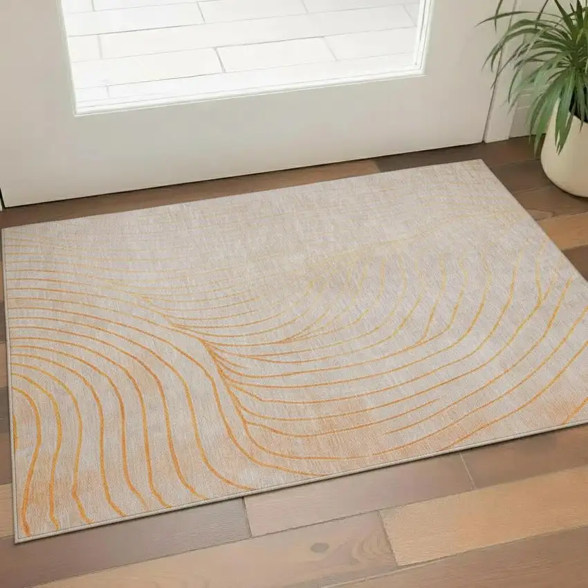 Orange And Silver Abstract Washable Area Rug With UV Protection Photo 2
