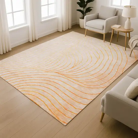 Orange And Silver Abstract Washable Area Rug With UV Protection Photo 6