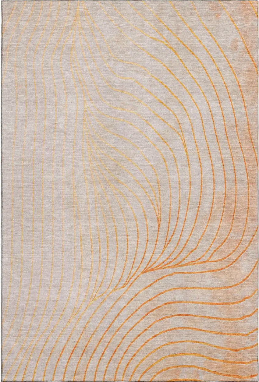 Orange And Silver Abstract Washable Area Rug With UV Protection Photo 1