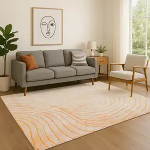 Photo of Orange And Silver Abstract Washable Area Rug With UV Protection