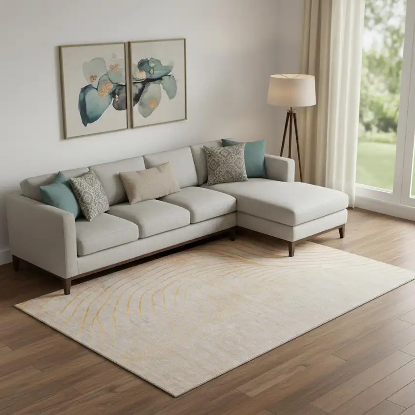 Orange And Silver Abstract Washable Area Rug With UV Protection Photo 2