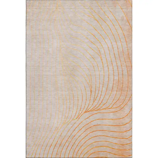 Orange And Silver Abstract Washable Area Rug With UV Protection Photo 1