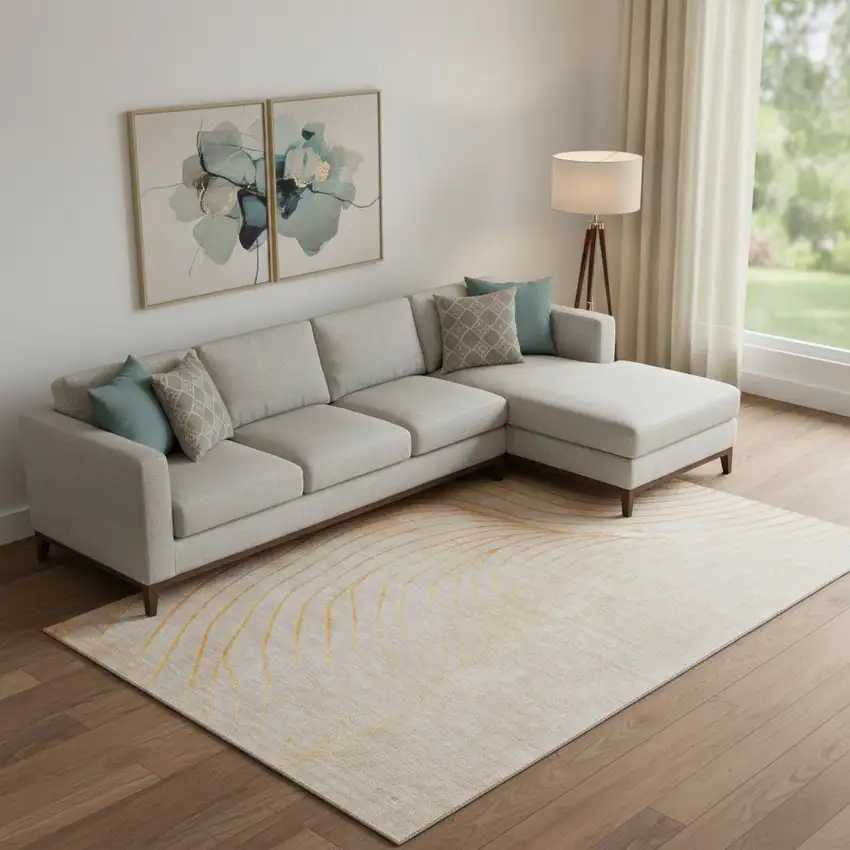 Orange And Silver Abstract Washable Area Rug With UV Protection Photo 2