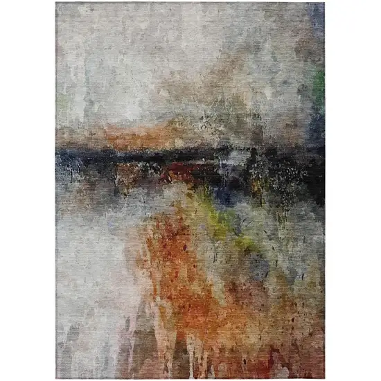 Orange And Silver Abstract Washable Indoor Outdoor Area Rug Photo 2