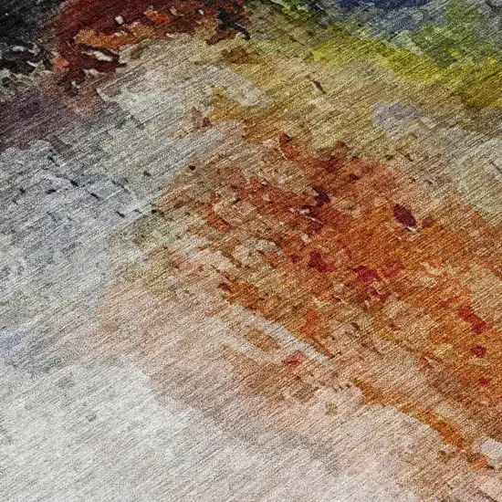 Orange And Silver Abstract Washable Indoor Outdoor Area Rug Photo 6
