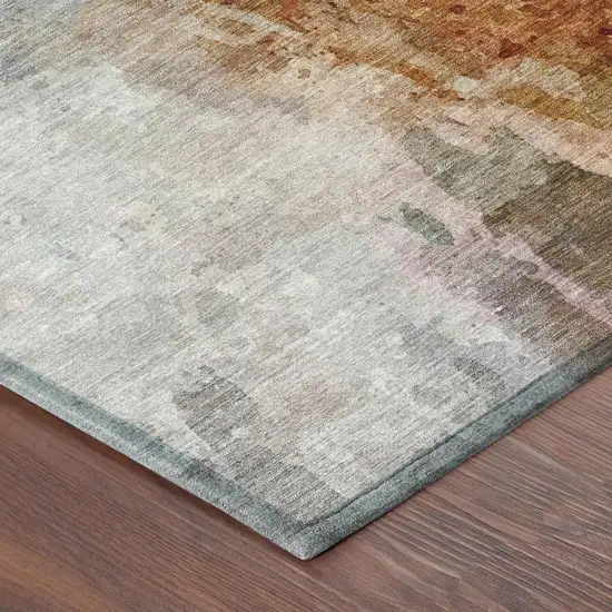 Orange And Silver Abstract Washable Indoor Outdoor Area Rug Photo 5