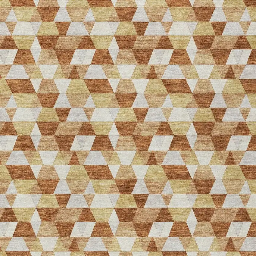 Orange And Silver Geometric Washable Indoor Outdoor Area Rug Photo 5
