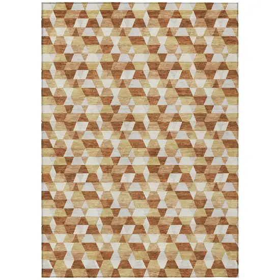 Orange And Silver Geometric Washable Indoor Outdoor Area Rug Photo 2