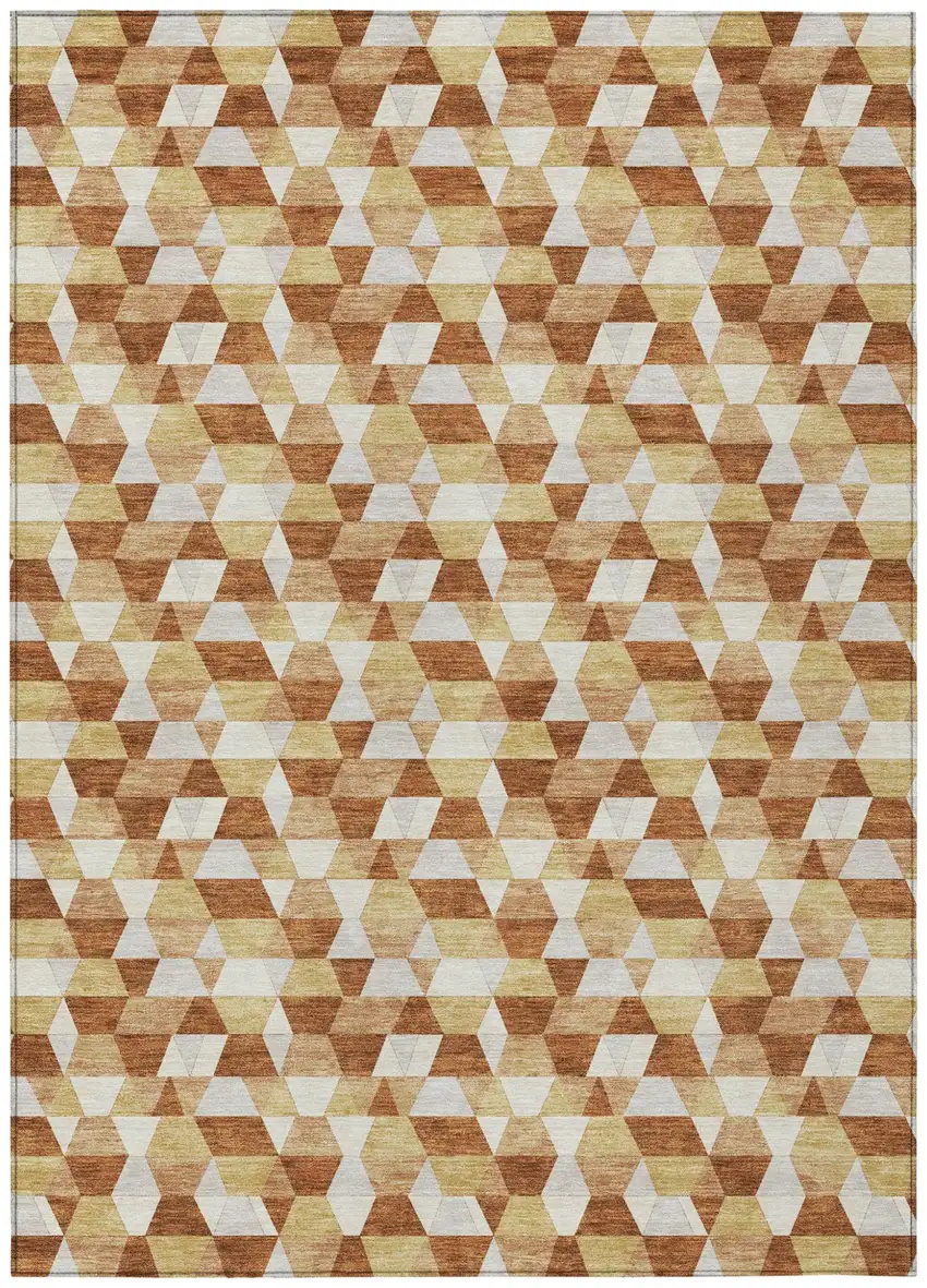 Orange And Silver Geometric Washable Indoor Outdoor Area Rug Photo 2