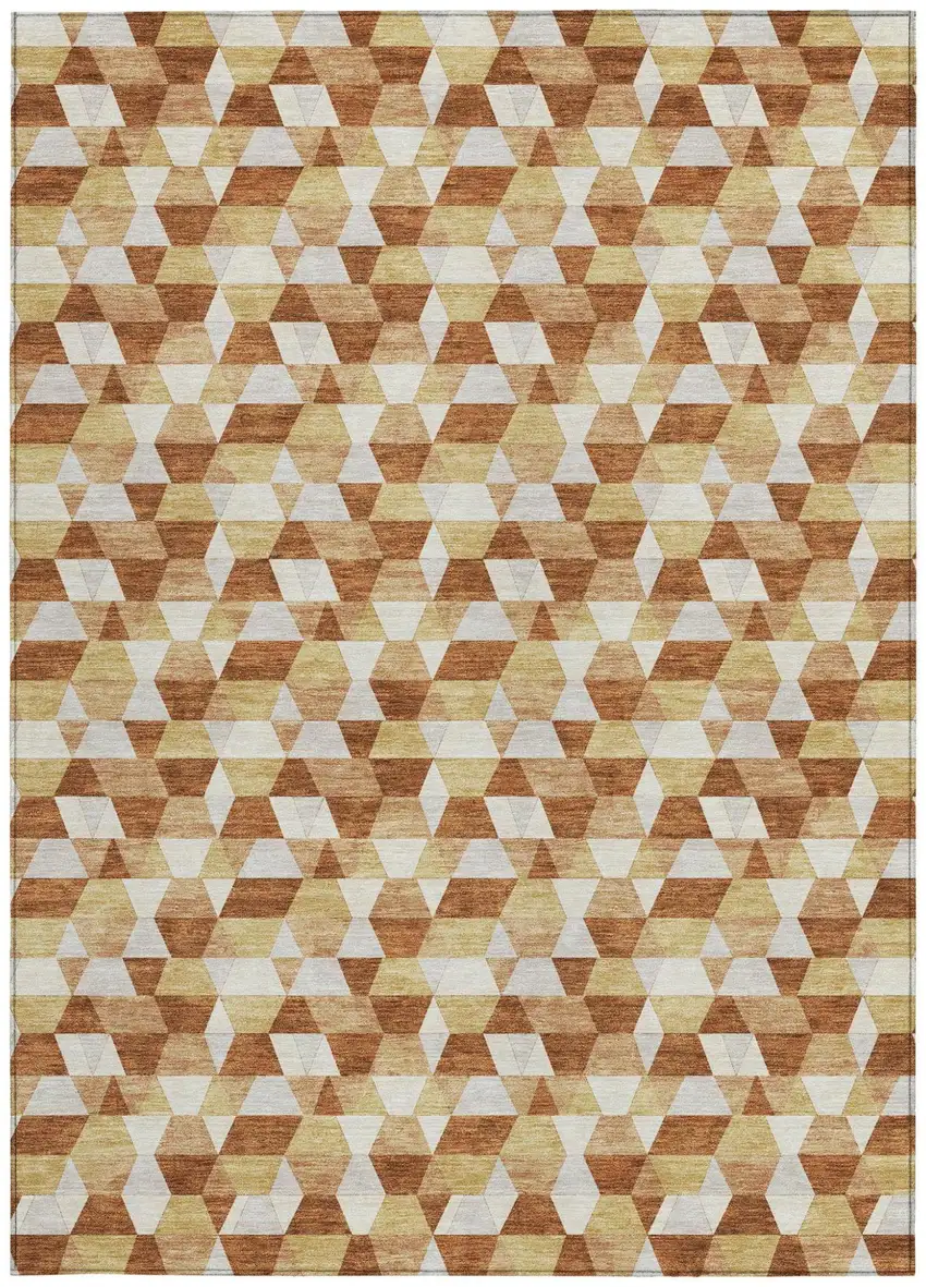 Orange And Silver Geometric Washable Indoor Outdoor Area Rug Photo 4