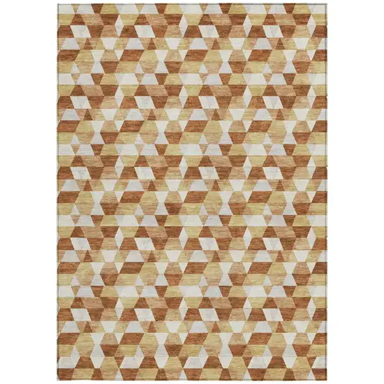 Orange And Silver Geometric Washable Indoor Outdoor Area Rug Photo 4