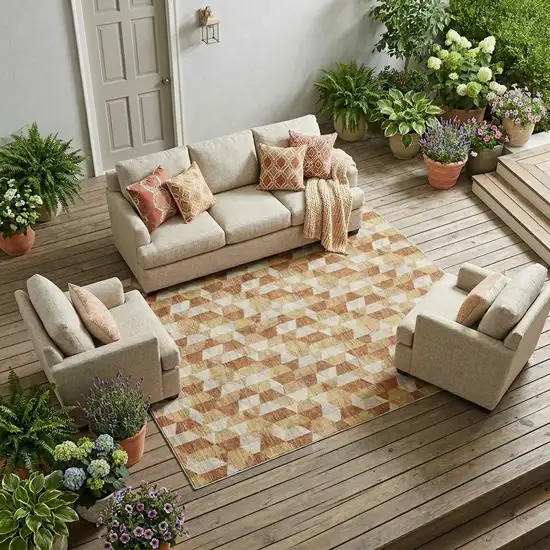 Orange And Silver Geometric Washable Indoor Outdoor Area Rug Photo 1