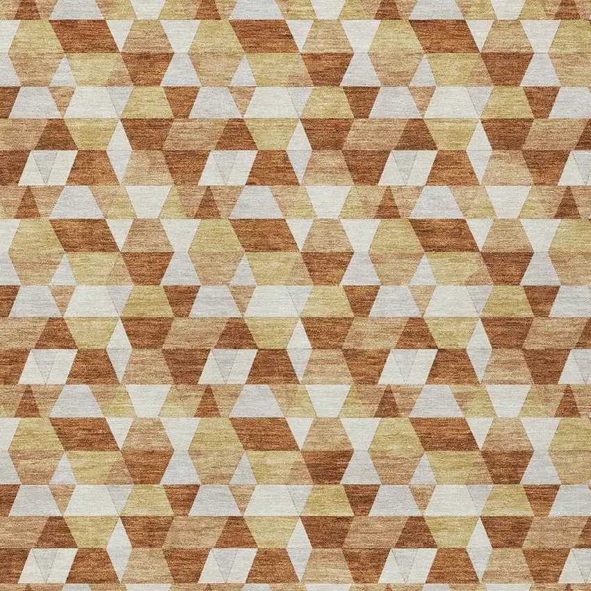 Orange And Silver Geometric Washable Indoor Outdoor Area Rug Photo 5