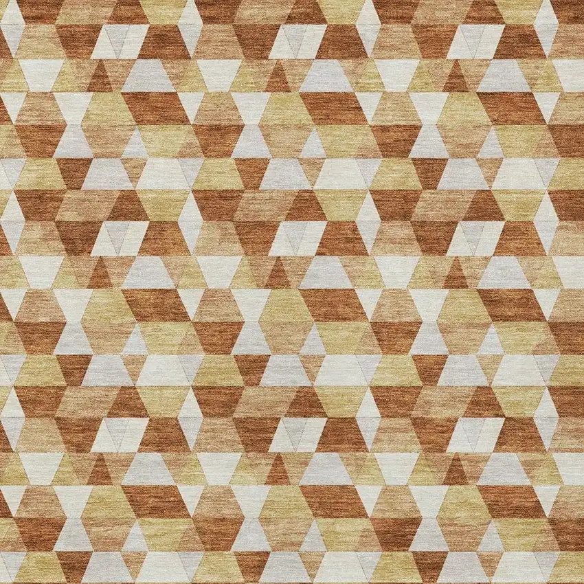 Orange And Silver Geometric Washable Indoor Outdoor Area Rug Photo 3