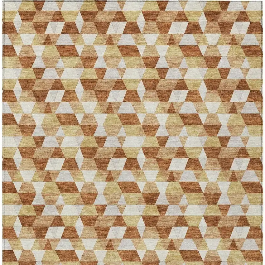 Orange And Silver Geometric Washable Indoor Outdoor Area Rug Photo 4