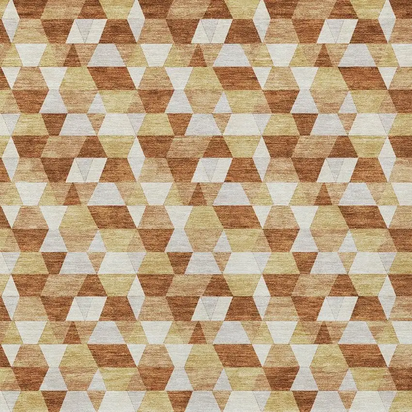 Orange And Silver Geometric Washable Indoor Outdoor Area Rug Photo 3