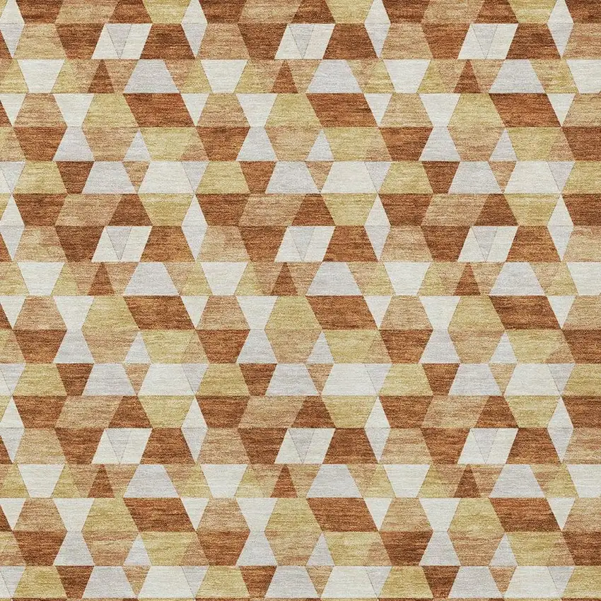 Orange And Silver Geometric Washable Indoor Outdoor Area Rug Photo 5