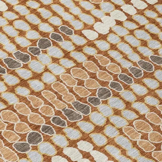 Orange And Silver Geometric Washable Indoor Outdoor Area Rug Photo 4
