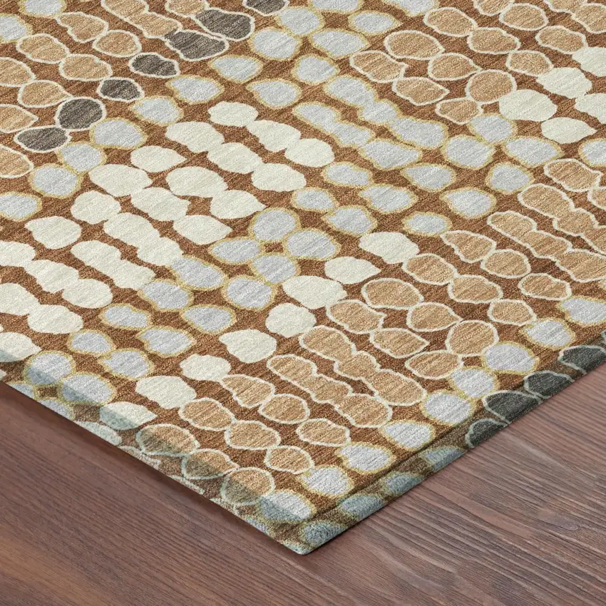 Orange And Silver Geometric Washable Indoor Outdoor Area Rug Photo 3