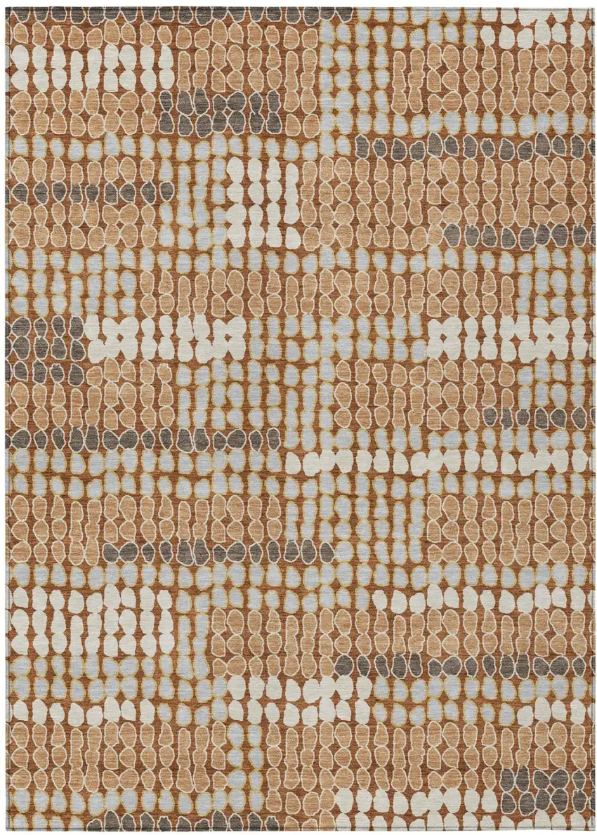 Orange And Silver Geometric Washable Indoor Outdoor Area Rug Photo 2