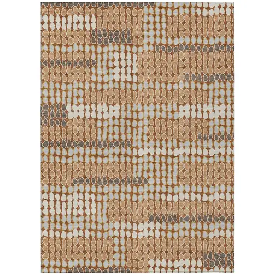 Orange And Silver Geometric Washable Indoor Outdoor Area Rug Photo 2