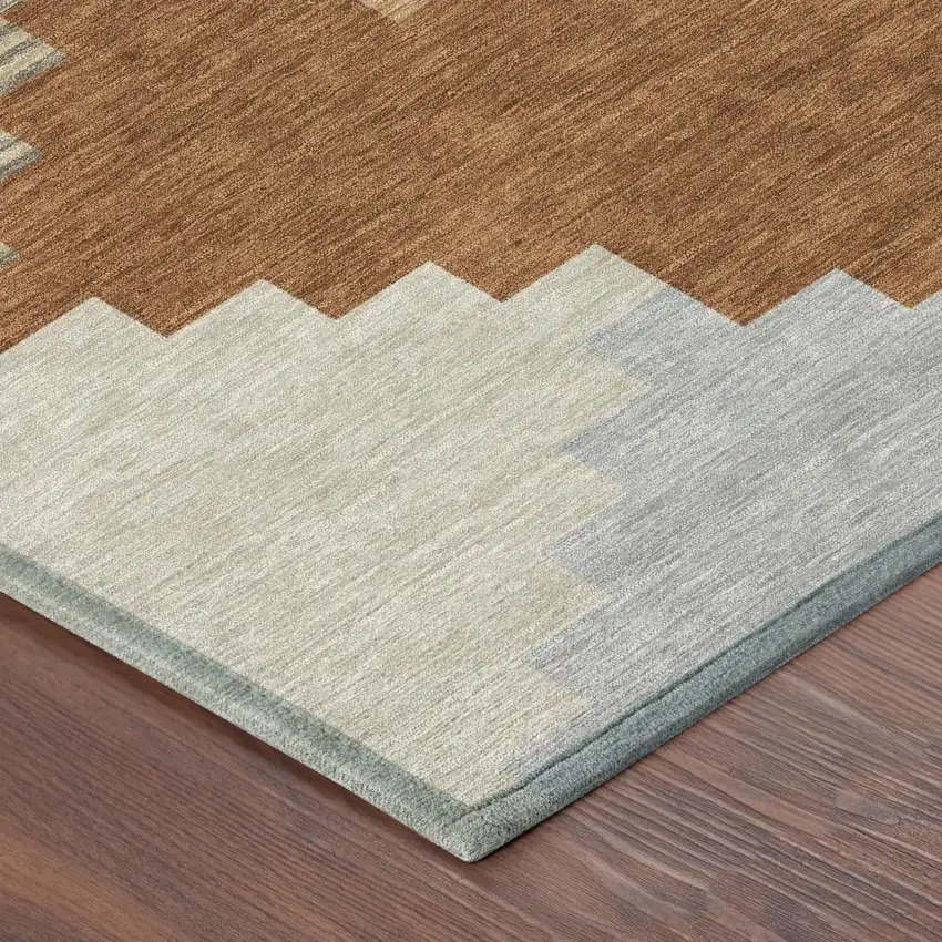 Orange And Silver Geometric Washable Indoor Outdoor Area Rug Photo 3