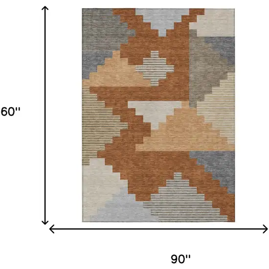 Orange And Silver Geometric Washable Indoor Outdoor Area Rug Photo 5