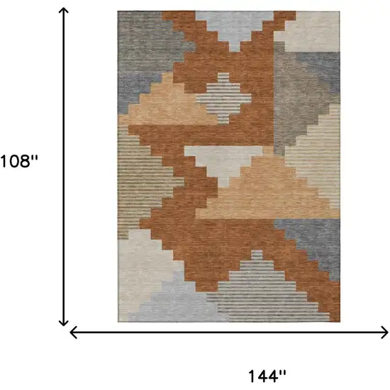 Orange And Silver Geometric Washable Indoor Outdoor Area Rug Photo 5
