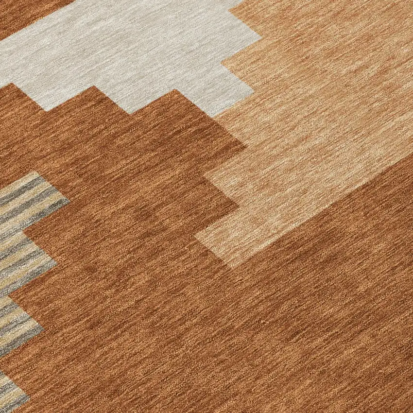Orange And Silver Geometric Washable Indoor Outdoor Area Rug Photo 4