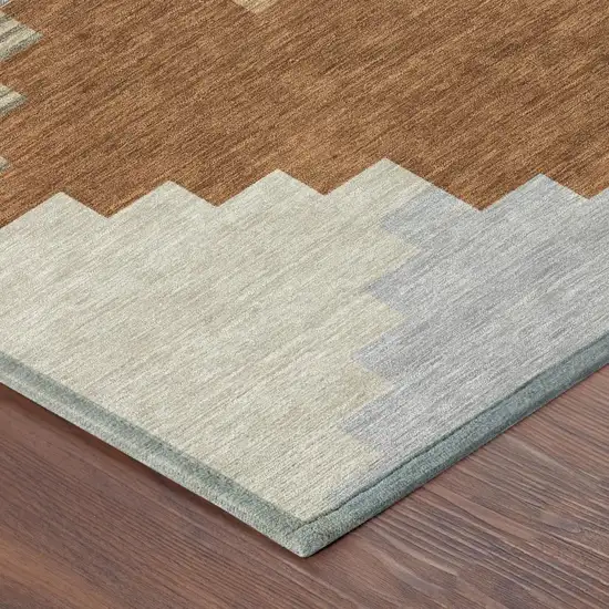 Orange And Silver Geometric Washable Indoor Outdoor Area Rug Photo 3