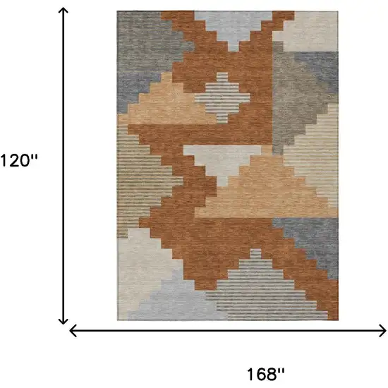 Orange And Silver Geometric Washable Indoor Outdoor Area Rug Photo 5