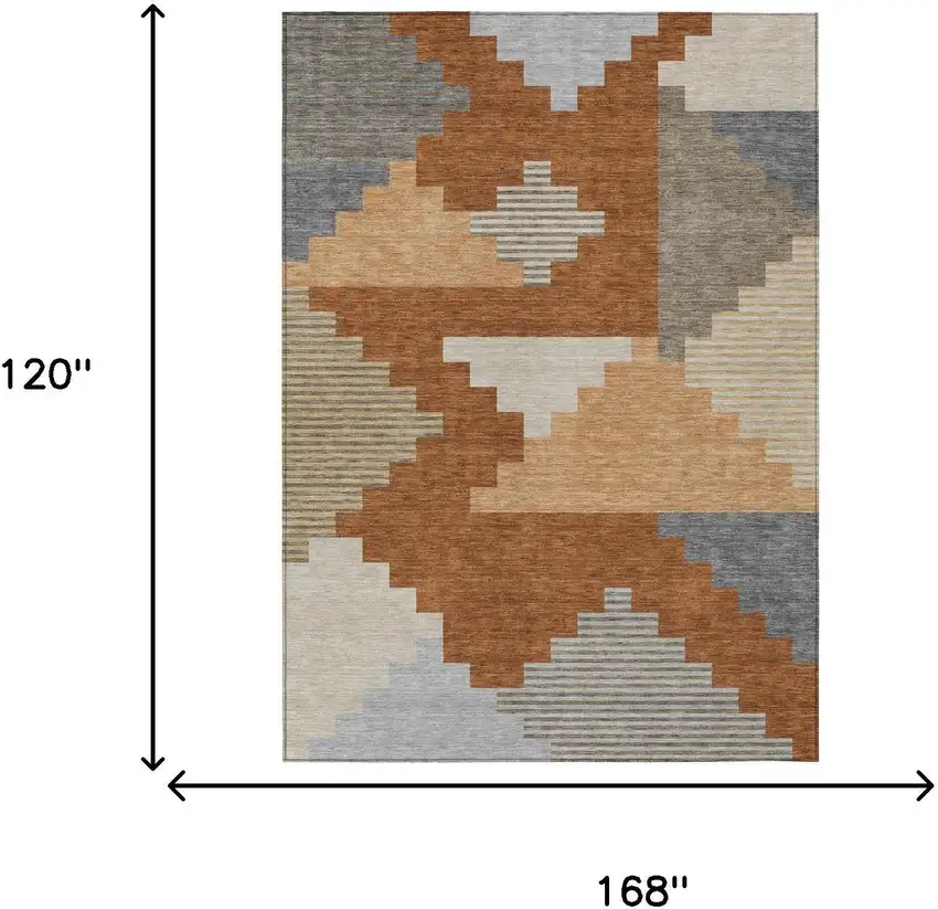Orange And Silver Geometric Washable Indoor Outdoor Area Rug Photo 5