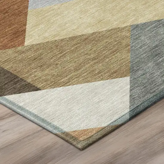 Orange And Silver Geometric Washable Indoor Outdoor Area Rug Photo 4