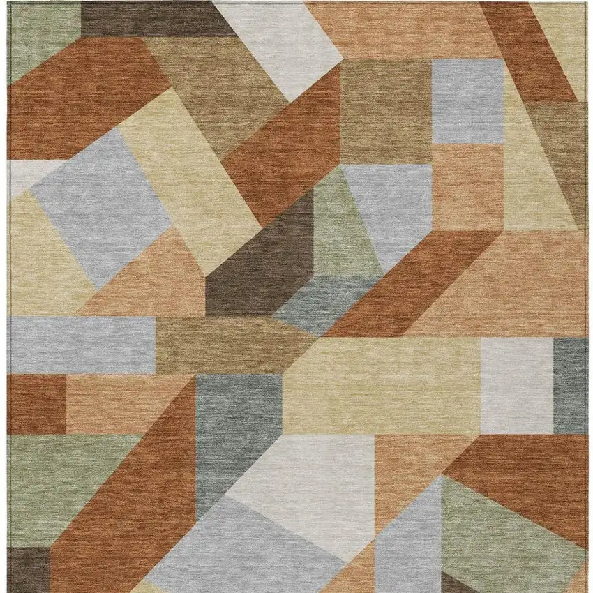 Orange And Silver Geometric Washable Indoor Outdoor Area Rug Photo 3